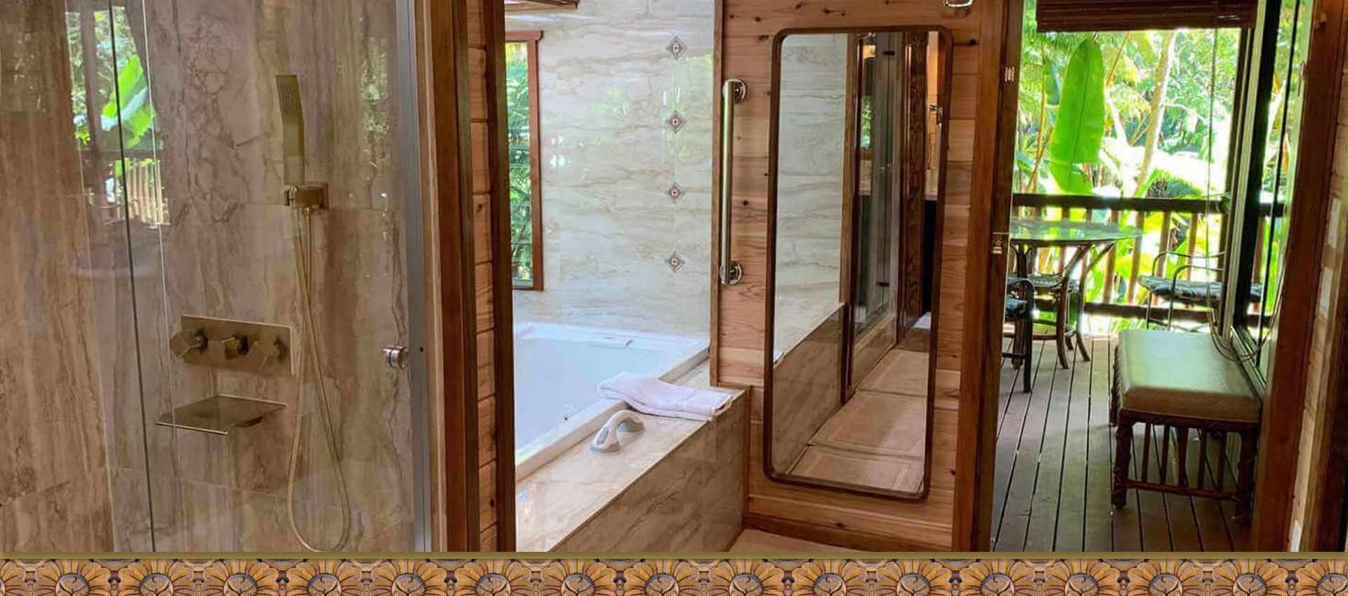 Aloha Moon Cottage private luxury jetted spa bath with separate shower